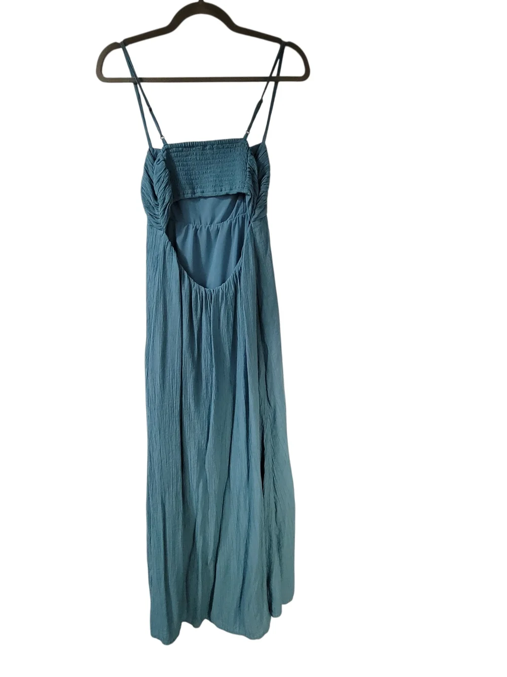 Abercrombie & Fitch Teal Blue Maxi Dress with Ruched Top Spaghetti Straps Size S